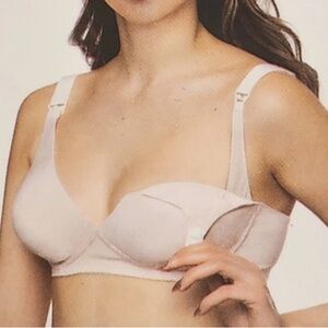 Nursing bra by Prima Valentina. Wireless support, flip-down cups. Beige 36B NWOT